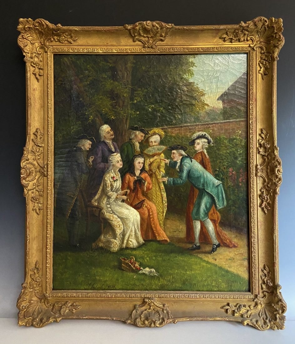 19TH C. OIL PAINTING ON CANVAS SIGND J. IMBUSH 1871 (1 of 5)