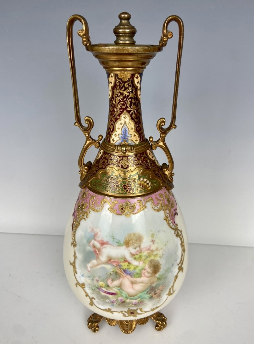 19TH C. FRENCH SEVRES PORCELAIN & CHAMPLEVE ENAMEL VASE (1 of 2)