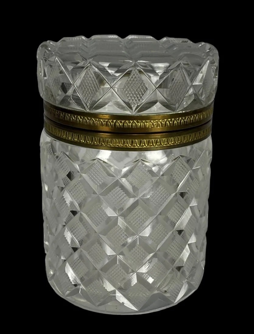 ORMOLU MOUNTED BACCARAT CRYSTAL BOX: Circa 1900. Measures 4.5 inches tall. In good antique condition. Estimate $500-600
