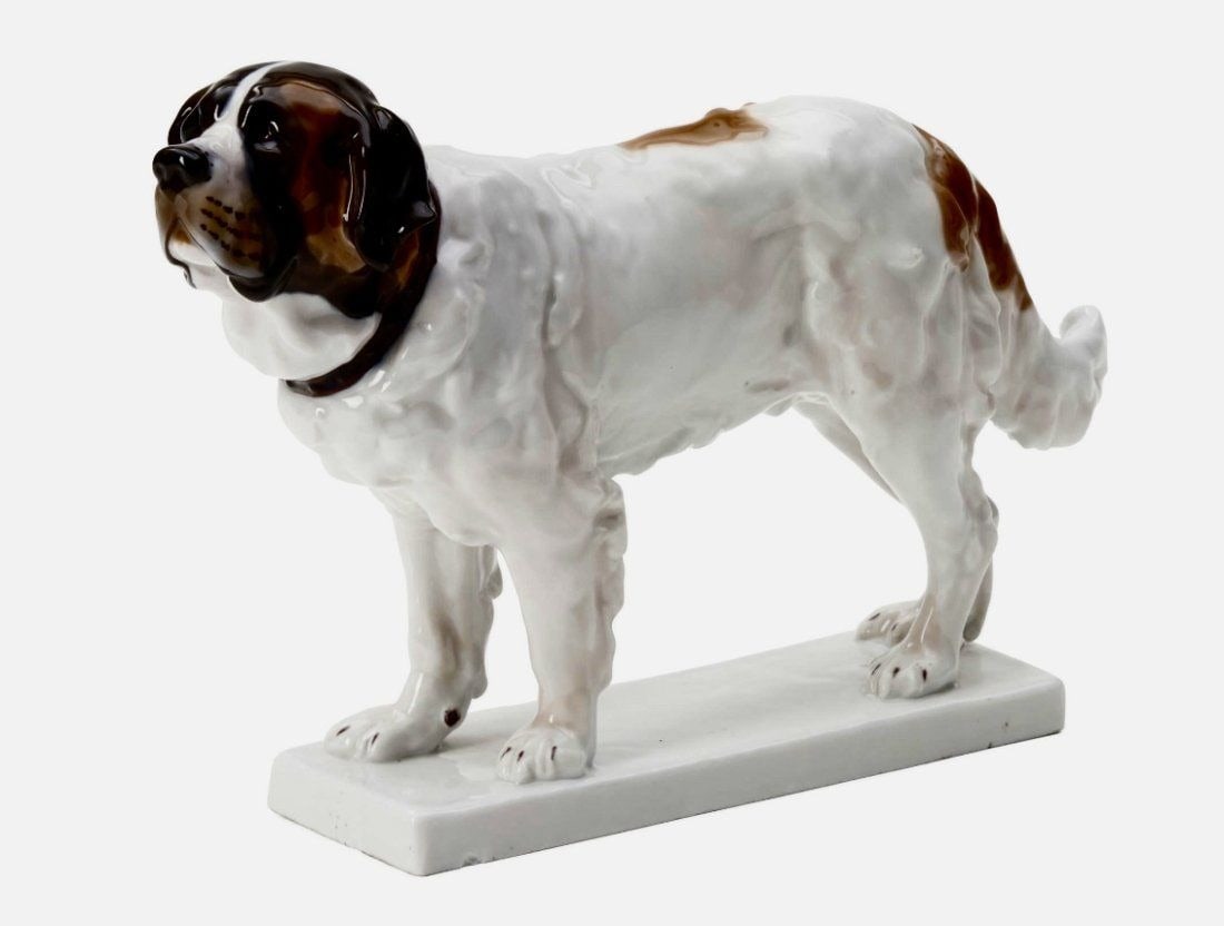 LARGE MEISSEN PORCELAIN FIGURE OF A ST. BERNARD (1 of 2)