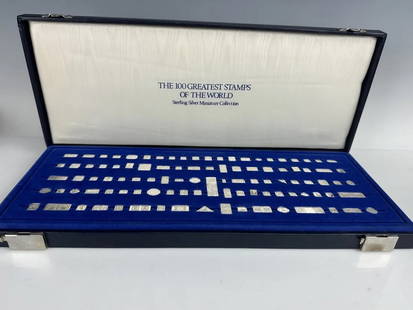 FRANKLIN MINT 100 GREATEST STAMPS OF THE WORLD: All sterling silver in original box. Estimate $800-1.000