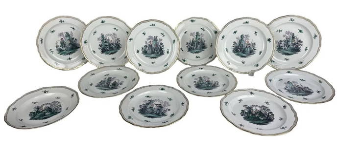 SET OF 12 MEISSEN PLATES: Circa 1900. Measure 8 inches d. No breaks, no damage . Estimate $3.000-4.000