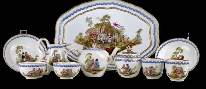 19TH C. MEISSEN TEA AND COFFEE SET: All first quality. Tray measures 15 inches ; long. All in good condition, no repairs, no breaks. Estimate $6.000-8.000