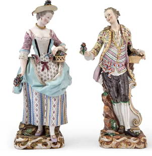 A LARGE PAIR OF MEISSEN FIGURES: Circa 1880. Measure 50cm high. One has cross swords mark , both have incised numbers. Estimate $6.000-8.000