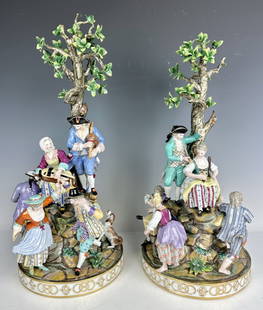 A LARGE PAIR MEISSEN GROUPS: First quality. Measure 17” high. In overall good antique condition, with minor professional restoration. Estimate $5.000-6.000