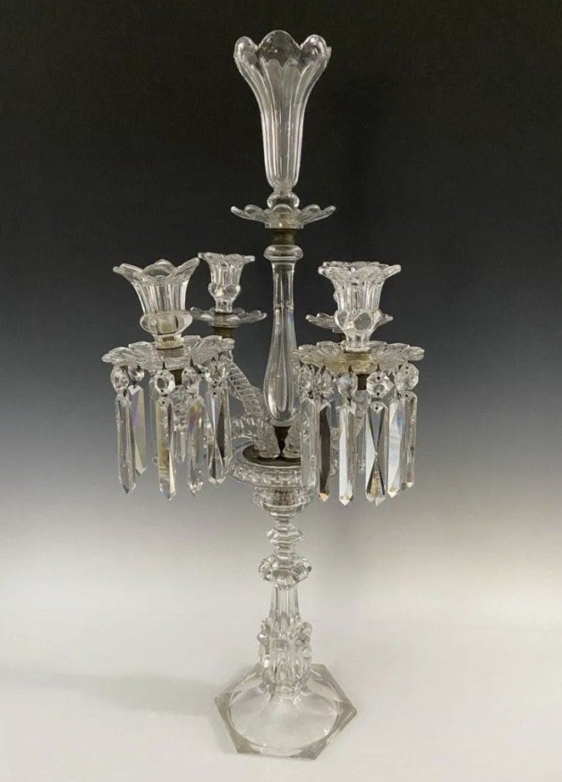 A MONUMENTAL BACCARAT CANDELABRUM: Circa 1900. Measures 29 inches high. In good condition. Estimate $1.000-1.200