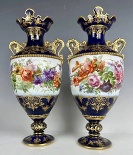 A MAGNIFICENT PAIR OF SEVRES PORCELAIN VASES: A PAIR OF SEVRES PORCELAIN COBALT-BLUE GROUND-VASES ADÉLADE, 2EME GRANDEUR1843-1849, GREEN PRINTED S.49 LOZENGE FOR 1849 TO THE UNDERSIDE OF EACH SOCLE, IRON-RED PRINTED .F. 49 RÉPUBLIQUE FRANÇAISE