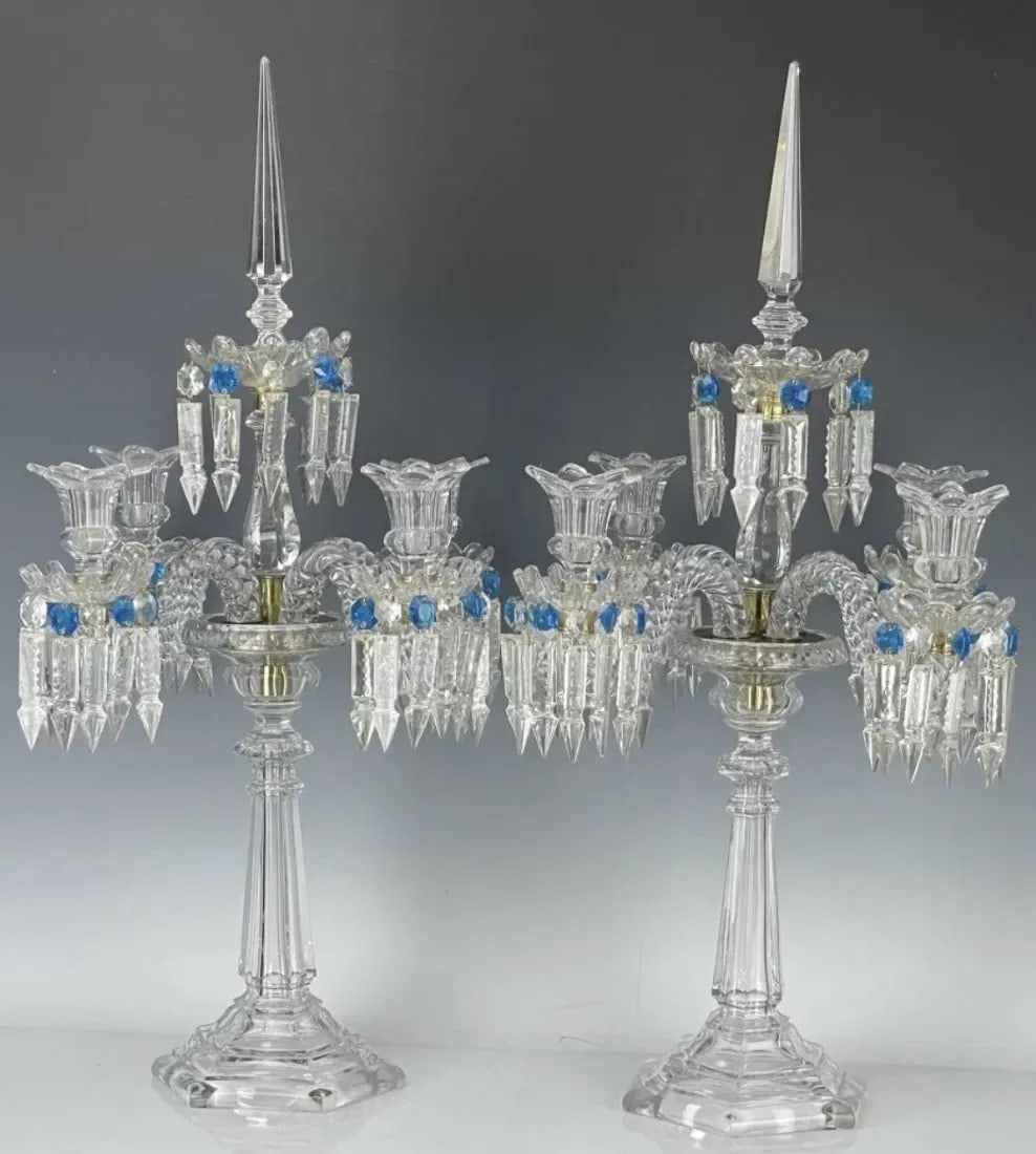 A PAIR OF PALATIAL SIGNED BACCARAT CANDELABRA (1 of 4)