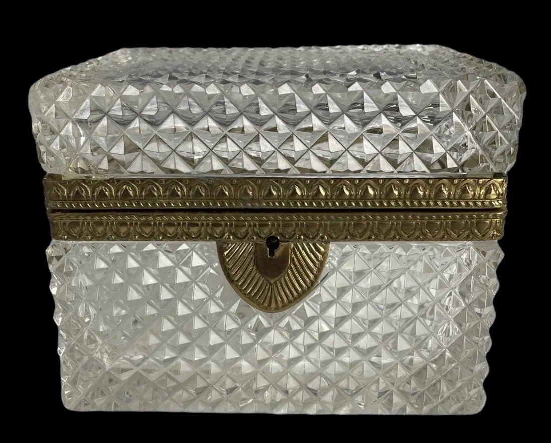 ORMOLU MOUNTED BACCARAT CRYSTAL BOX: Circa 1900. Dimensions: 5.5x4x4.5 inches. In good condition. Estimate $600-800