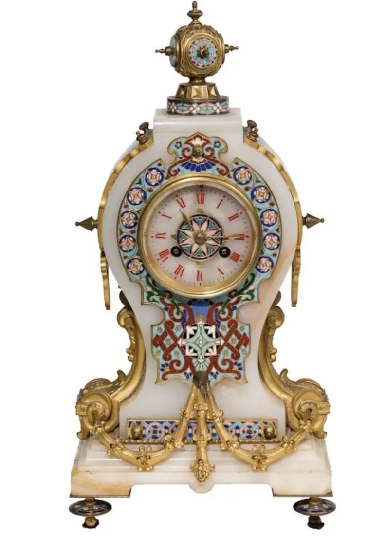 FRENCH CHAMPLEVE ENAMEL AND ONYX CLOCK (1 of 6)