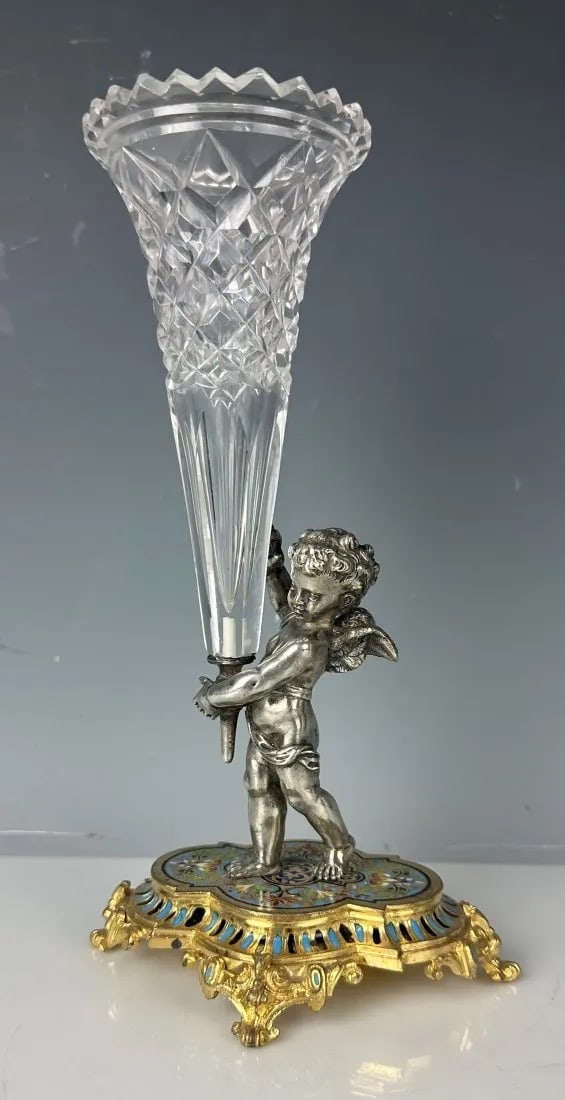19TH C. CHAMPLEVE ENAMEL AND BACCARAT CRYSTAL VASE (1 of 3)