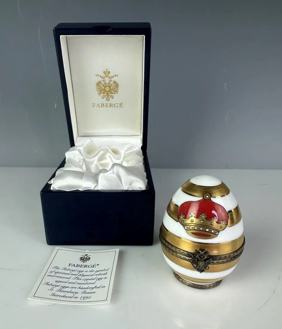 IMPERIAL FABERGE LIMOGE PORCELAIN AND STERLING SILVER EGG (1 of 3)
