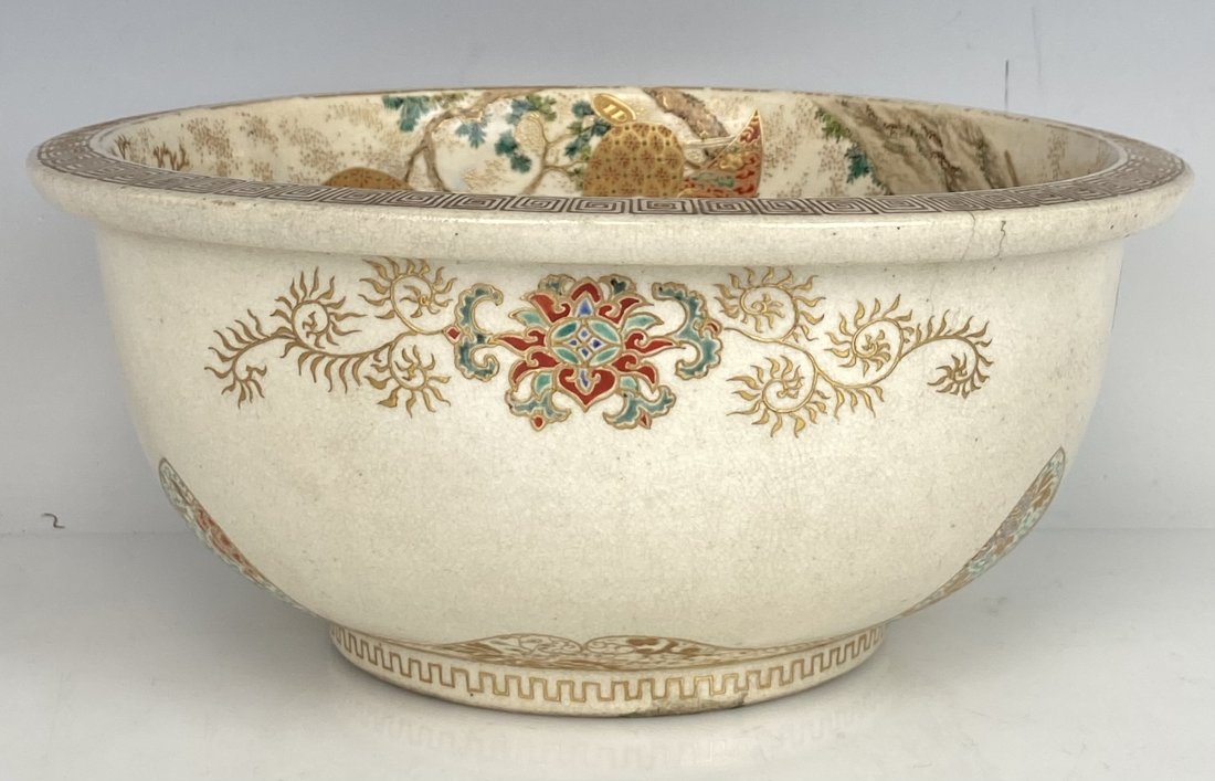 MEIJI PERIOD SATSUMA BOWL: Circa 1880. Measures 7.5” d., 3” h. Overall good condition, one minor firing crack on the edge.Estimate $600-800
