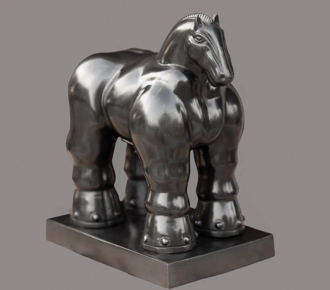 BOTERO BRONZE SCULPTURE OF THE TROJAN HORSE: Fernando Botero's Trojan Horse. Signed & NumberedFernando Botero's Trojan Horse. Signed & Numbered. "Trojan Horse", bronze with black patina 11 1/4 x 14 x 7 in (28.6 x 35.6 x 17.8 cm) signed on the ba