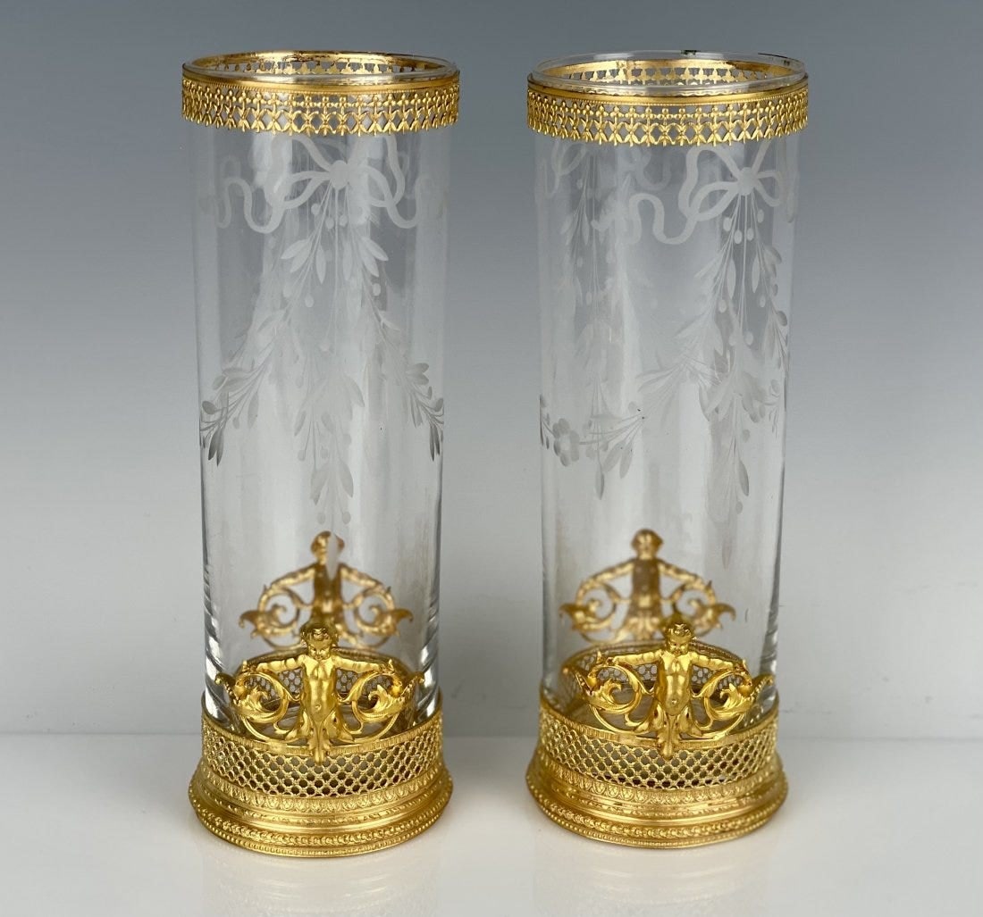 A PAIR OF ORMOLU MOUNTED BACCARAT CRYSTAL VASES (1 of 4)