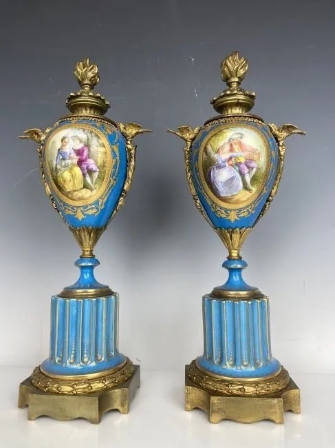 A PAIR OF 19TH C. ORMOLU MOUNTED SEVRES PORCELAIN VASES (1 of 7)