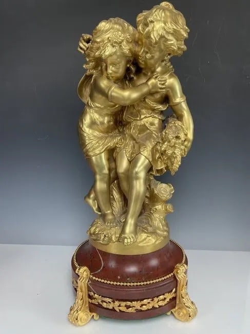 A GOOD GILT BRONZE AUGUSTE MOREAU BRONZE &ROUGE MARBLE (1 of 5)