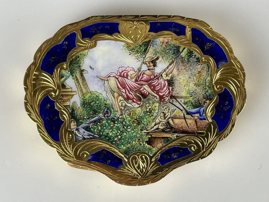 ITALIAN GOLD OVER SILVER ENAMEL POWDER BOX (1 of 4)