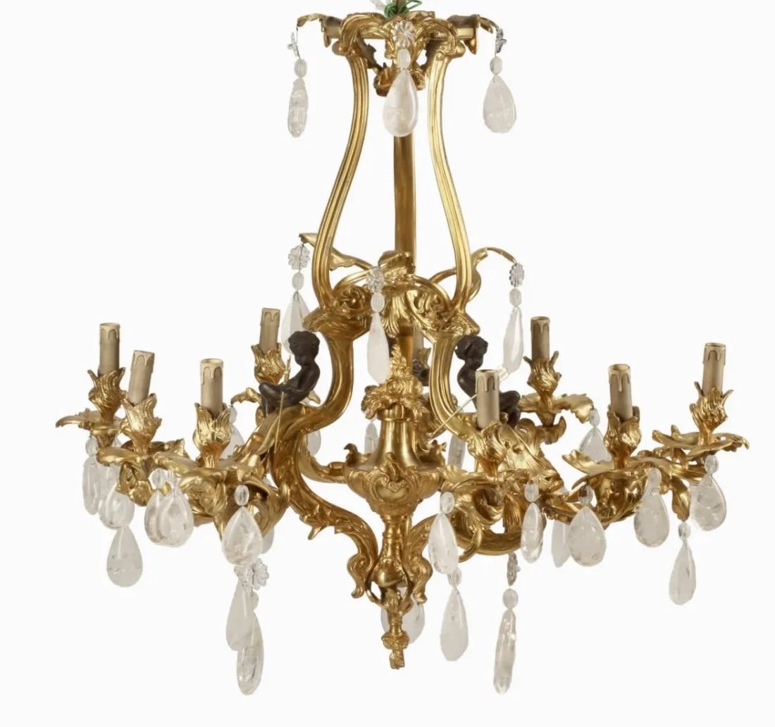 19TH C. FRENCH BRONZE AND ROCK CRYSTAL 9 LIGHT CHANDELIER (1 of 3)
