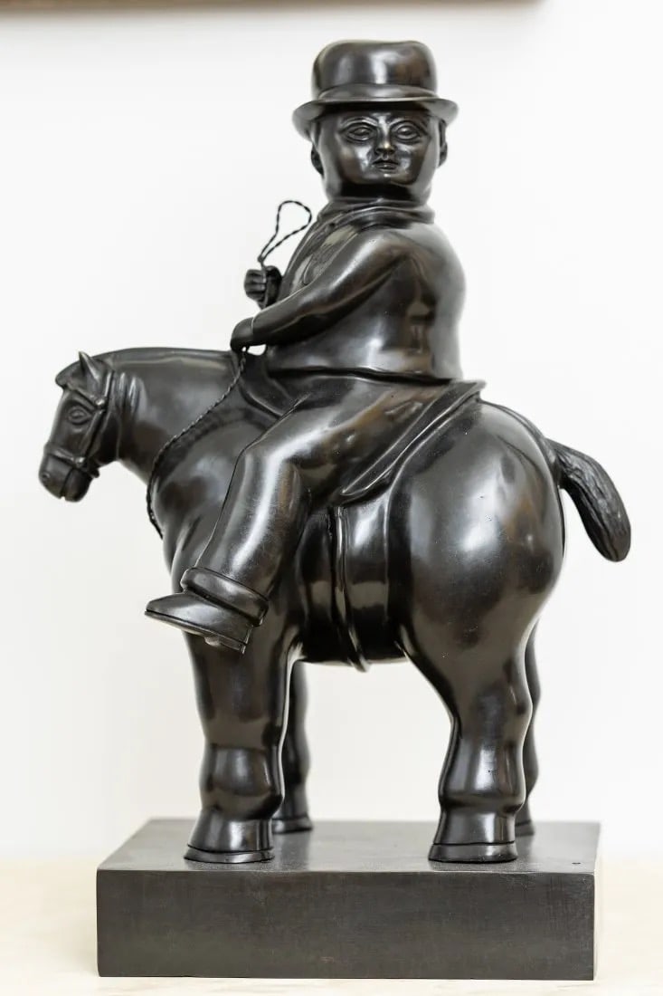 SIGNED BOTERO BRONZE SCULPTURE OF MAN ON HORSE (1 of 6)