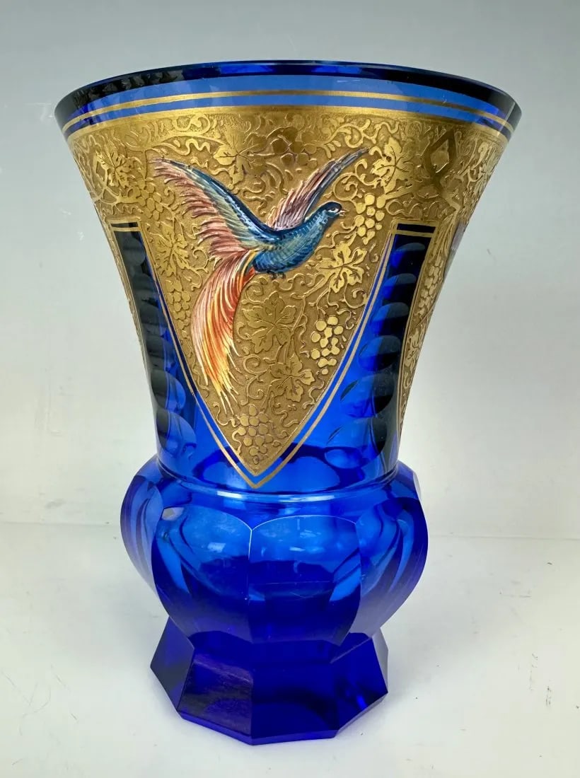 A GILT AND ENAMELLED MOSER VASE (1 of 3)