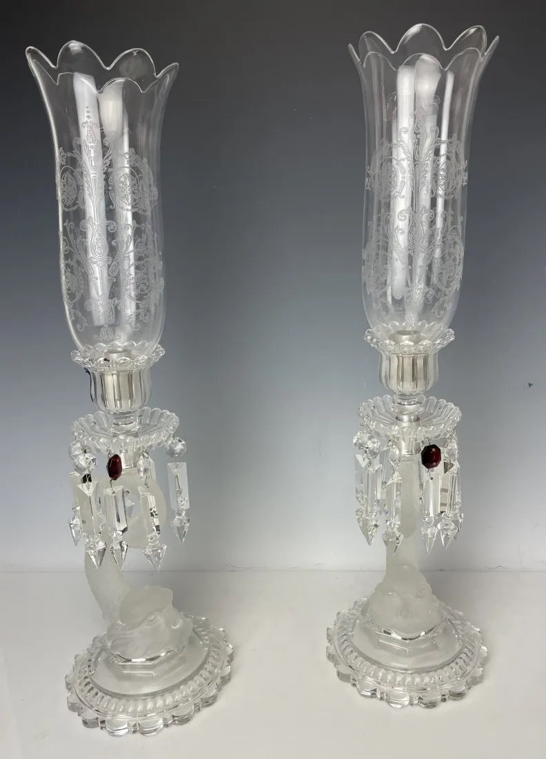 A SIGNED PAIR OF BACCARAT HURRICANE CANDEL HOLDERS (1 of 3)