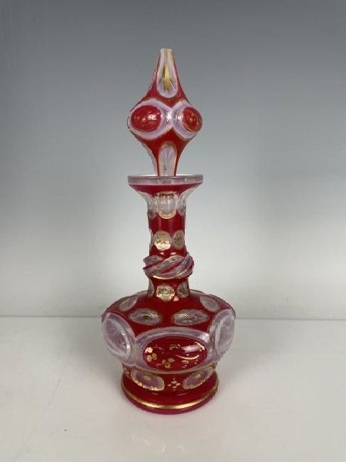 A BOHEMIAN OVERLAY GLASS PERFUME BOTTLE (1 of 2)