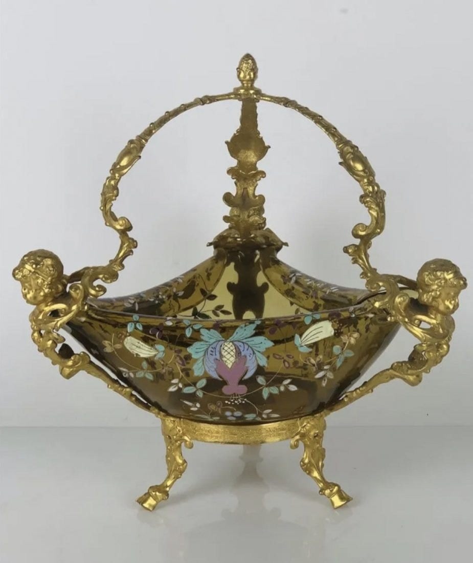 LARGE ORMOLU MOUNTED ENAMELED MOSER BOWL (1 of 3)