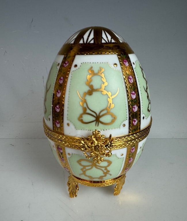 IMPERIAL FABERGE LIMOGES PORCELAIN AND STERLING SILVER EGG (1 of 4)