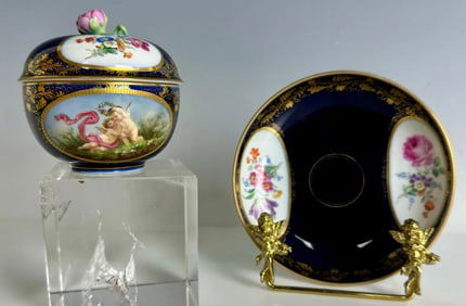 19TH C. BERLIN KPM COVERED DEMITASSE CUP AND SAUCER