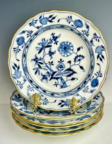 SET OF 6 MEISSEN BLUE ONNION SOUP PLATES