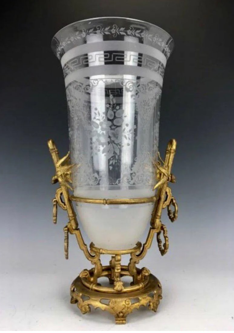 A LARGE IMPRESSIVE ORMOLU MOUNTED BACCARAT VASE (1 of 3)