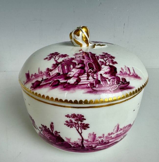 19TH C. MEISSEN LIDED SUGAR POT.: Circa 1850. Measures 5 inches x 5 inches . In good condition. Estimate $400-500