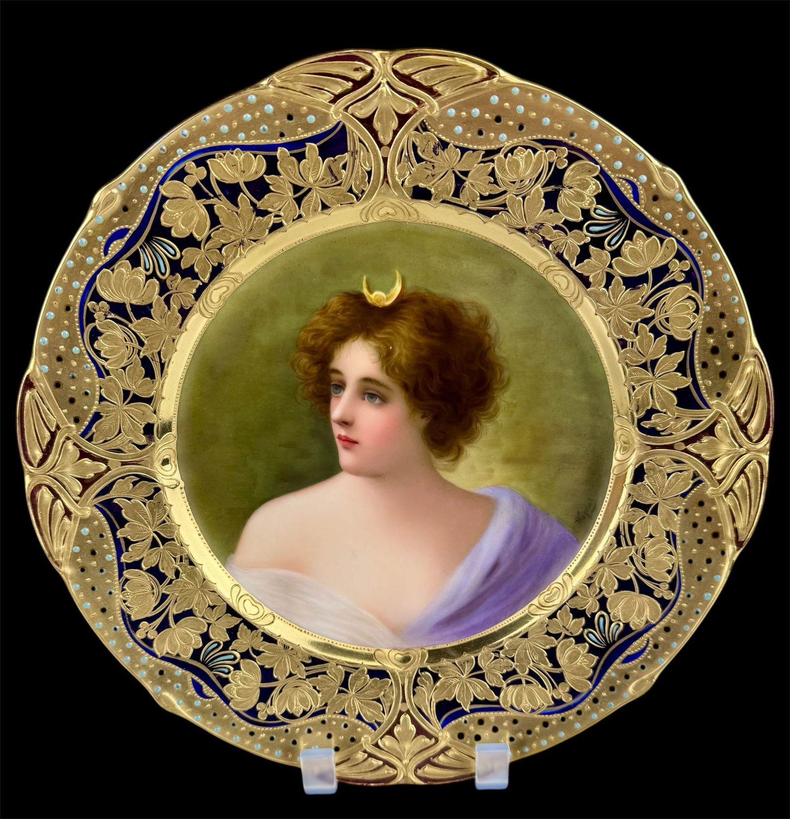 ROYAL VIENNA STYLE PORTRAIT PORCELAIN PLATE SIGNED WAGNER (1 of 3)