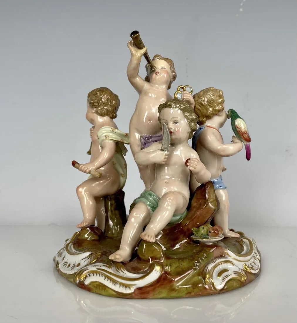 19TH C. MEISSEN GROUP DEPICTING THE SENSES: Measures 6 inches; d., 5.7 inches; high. In good antique condition, minor restoration. Estimate $1.200-1.500