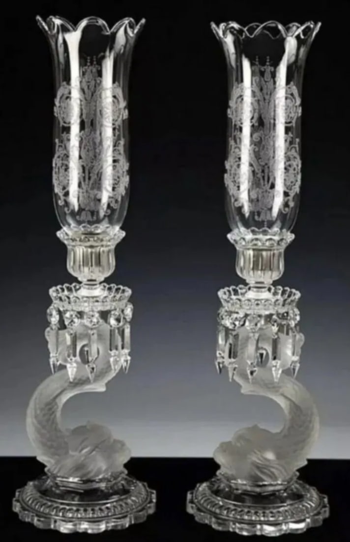 PAIR OF SIGNED BACCARAT HURRICANE LAMPS (1 of 2)