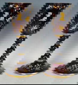 A PAIR OF GILT RUBBY GLASS CHALICES