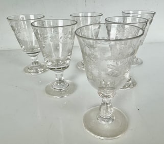 SET OF 6 ETCHED BACCARAT GLASS LIQUOR GLASSES