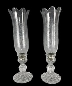 A PAIR OF SIGNED BACCARAT HURRICANE LAMPS