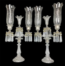 A LARGE PAIR OF SIGNED BACCARAT HURRICANE LAMPS