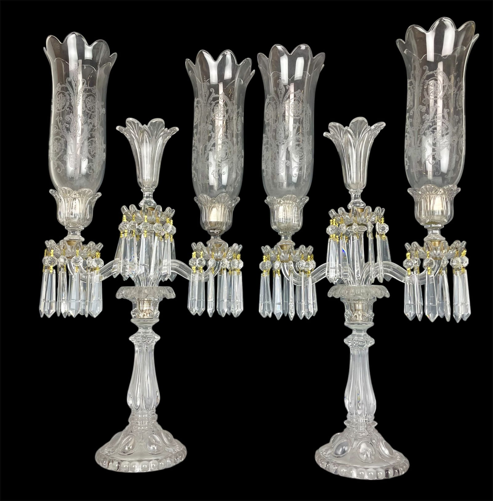 A LARGE PAIR OF SIGNED BACCARAT HURRICANE LAMPS (1 of 7)