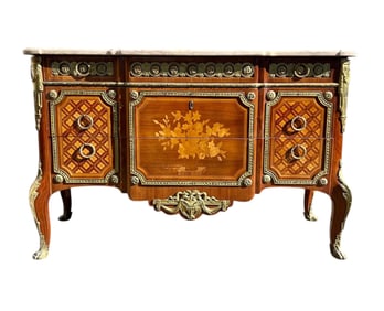 LOUIS XV STYLE ORMOLU MOUNTED MARBLE TOP COMMODE