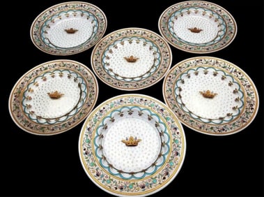 6 FRENCH ENAMELED GLASS PLATES BY IMBERTON
