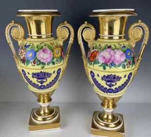 A PAIR OF EMPIRE STYLE PARIS PORCELAIN VASES