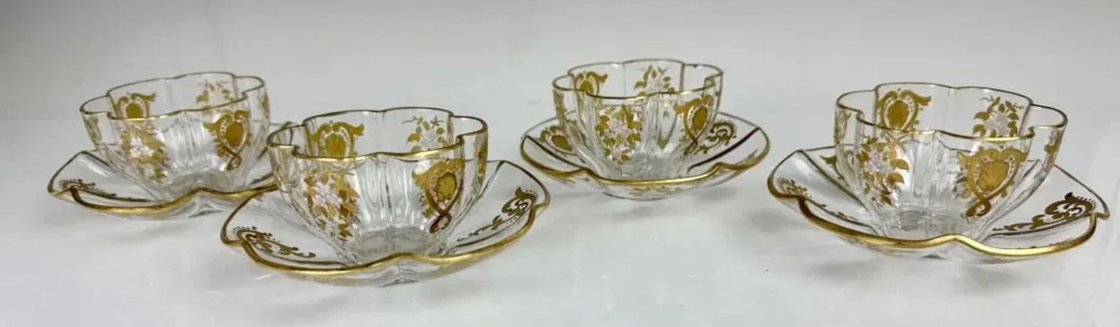 SET OF 4 MOSER GILT AND ENAMELLED BOWLS AND SAUCERS (1 of 3)