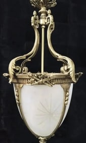 DORE BRONZE AND ETCHED GLASS CHANDELIER
