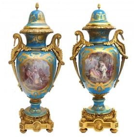 AN IMPOSING PAIR OF 19TH C. ORMOLU MOUNTED SEVRES VASES
