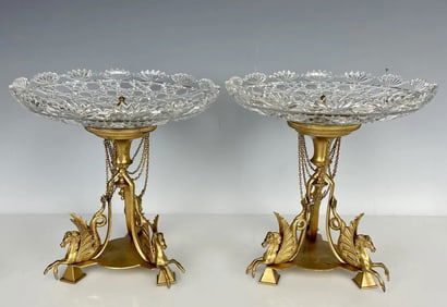 A PAIR OF ORMOLU AND BACCARAT CRYSTAL TAZZAS