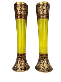 A LARGE PAIR OF GILT AND ENAMELED MOSER GLASS VASES