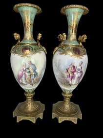 A PAIR OF FRENCH ART NOUVEAU SEVRES STYLE PORCELAIN VASES